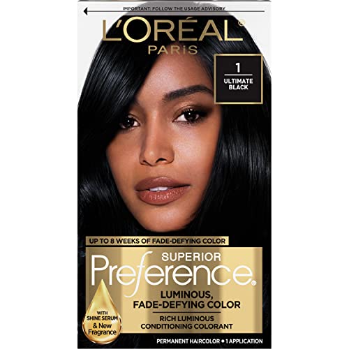 L’Oreal Paris Superior Preference Fade-Defying + Shine Permanent Hair Color, 1.0 Ultimate Black, Pack of 1, Hair Dye