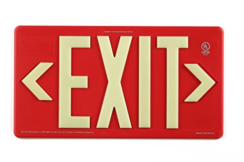 UL924 Listed & Listed for LED lighting 100 foot Jessup Glo Brite Indoor/Outdoor Glow-in-the-dark (Photoluminescent) Single Sided Exit sign with frame, Red, PM100 7070-B (Mounts 4 ways, includes bracket and arrows)