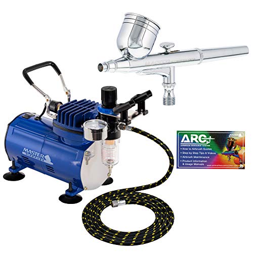 Master Airbrush Multi-purpose Gravity Feed Dual-action Airbrush Kit with 6 Foot Hose and a Powerful 1/5hp Single Piston Quiet Air Compressor