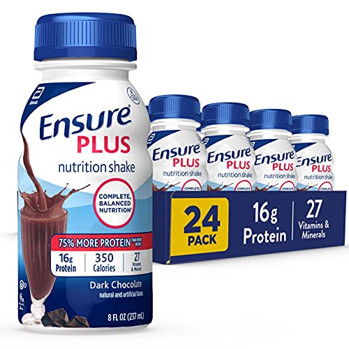 Ensure Plus Nutrition Shake, 24 Count, With 16 Grams of Protein, Meal Replacement Shakes, 8 Fl Oz (Pack of 4), Rich Dark Chocolate, 192 Fl Oz
