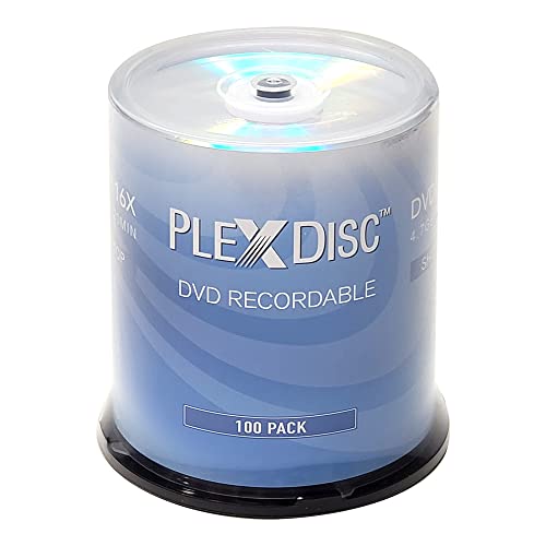 PlexDisc DVD-R 4.7GB 16x Recordable Media Silver Top Disc – 100pk Cake Box (FFP) 632-115-BX, 100 Discs