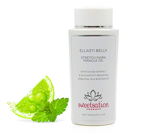 Sweetsation Therapy Organic EllastiBelly Stretch Mark Miracle Oil, 4oz. Stretch Marks Prevention in Pregnancy With Omega 3,6,9, Vitamins, Micro-Elements, Amino Acids, 30+ Extracts to Boost Elasticity.
