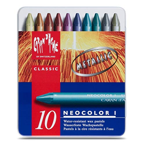 Neocolor I Water-Resistant Wax Pastels, 10 Metallic Colors