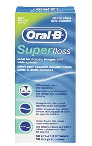 Oral-B Super Floss Mint Dental Floss for Braces Bridges – 50 Strips (Pack of 6)