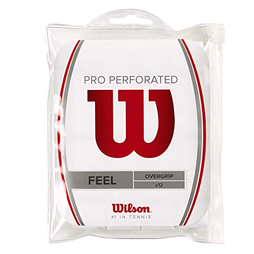 WILSON Pro Overgrip Perforated 12 Pack – White – Tennis – Badminton – Squash