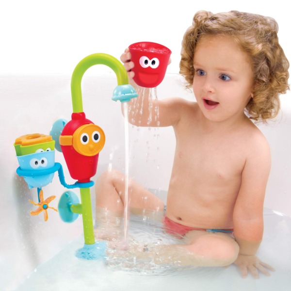 Yookidoo Toddler Bath Toy – Flow N Fill Spout – Three Stackable Play Cups and Water Spray Spout for Kids Bathtime Fun