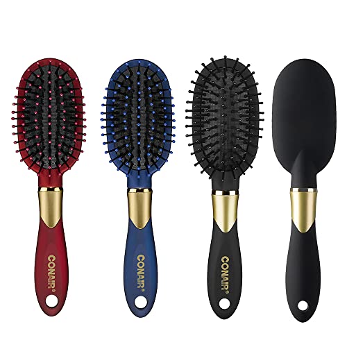 Conair Velvet Touch Travel Hairbrush, Hairbrush for Men and Women, Cushion Base Hairbrush for Everyday Brushing with Soft-Touch Handle, Color May Vary, 1 Count
