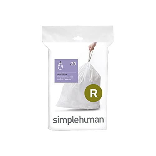 simplehuman Code R Custom Fit Drawstring Trash Bags in Dispenser Packs, 20 Count, 10 Liter / 2.6 Gallon, White