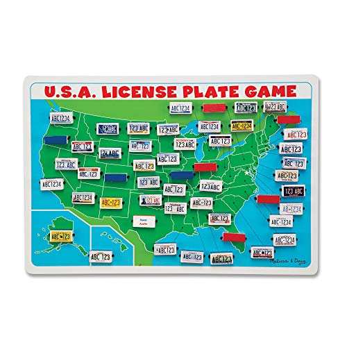 Melissa & Doug Flip to Win Travel License Plate Game – Wooden U.S. Map Game Board