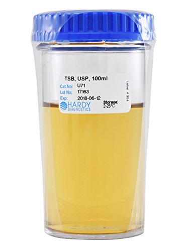 Hardy Diagnostics – U71 Tryptic Soy Broth (TSB), USP, 100 Milliliter Fill, 180 Milliliter Wide Mouth Polycarbonate Jar, Order by the Package of 12, by