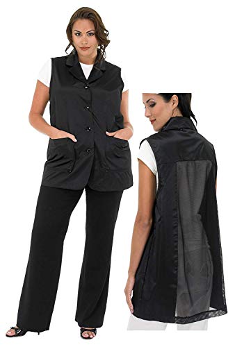 Betty Dain A Size Above Plus Size Vented Mesh Back Salon Stylist Vest, Cut for Curves, Stretch Mesh Back, Lower Pockets with Zippered Bottoms, Lightweight, Water Resistant Nylon/Poly, Black, 2X