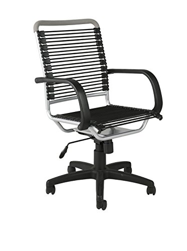 Eurø Style Bungie High Back Adjustable Office Chair with Arms and Foam Top Cover, Black Bungies with Aluminum Frame