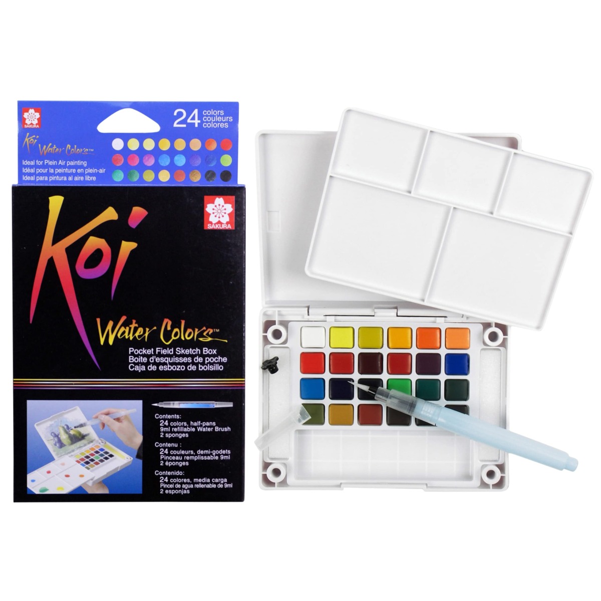 SAKURA Koi Pocket Field Sketch Kit – Watercolor Sets for Painting On the Go – 1 Water Brush – 1 Sponge – 1 Mixing Palette – 24 Colors | The Storepaperoomates Retail Market - Fast Affordable Shopping