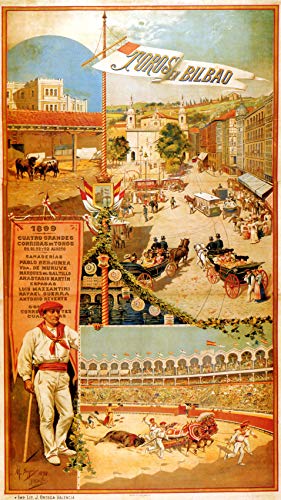 WONDERFULITEMS TOROS DE Bilbao 1899 Spanish Fiestas BULLRING Bullfight Travel Tourism Spain Large Vintage Poster REPRO