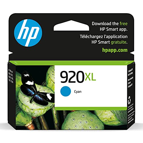 HP 920XL Cyan High-yield Ink Cartridge | Works with HP OfficeJet 6000, 6500, 7000, 7500 Series | CD972AN