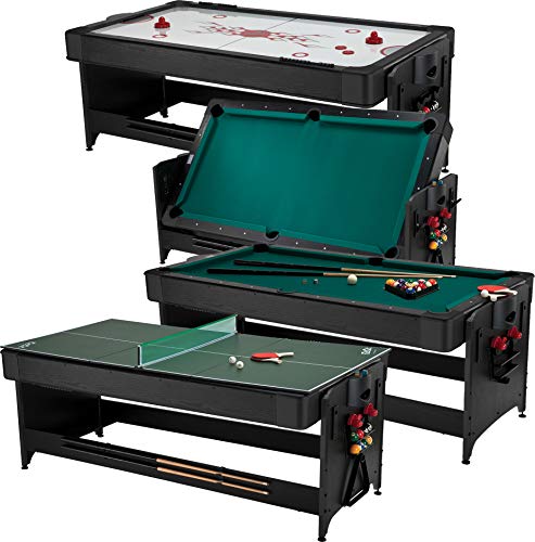 Fat Cat Original 3-in-1 Green 7′ Pockey Multi-Game Table – Air Hockey, Billiards and Table Tennis – Green
