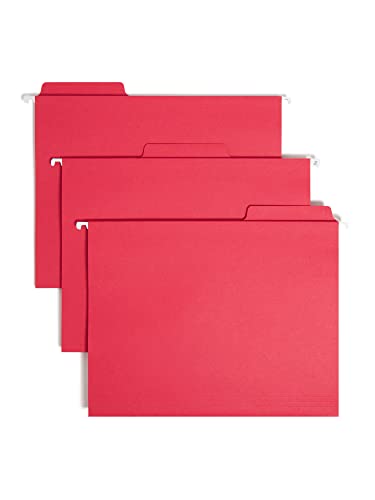 Smead FasTab Hanging File Folder, 1/3-Cut Built-in Tab, Letter Size, Red, 20 per Box (64096)