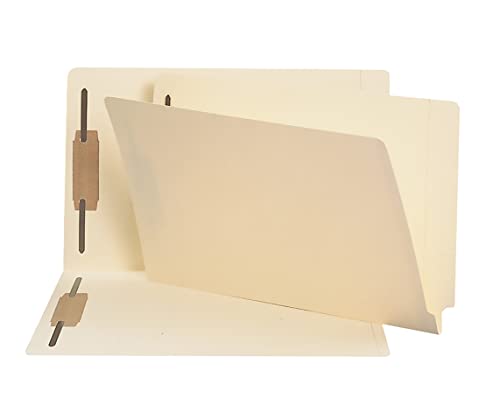 Smead 100% Recycled End Tab Fastener File Folder, Shelf-Master Reinforced Straight-Cut Tab, 2 Fasteners, Legal Size, Manila, 50 per Box (37160)