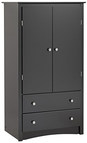 Prepac Sonoma 2 Door Armoire With Drawers, 20.75″D x 28″W x 38″H, Black