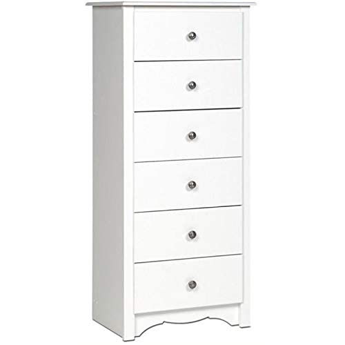 Prepac Monterey 6 Drawer Tall Chest For Bedroom, Dresser, 17.75″ D x 23.25″ W x 53″ H, White