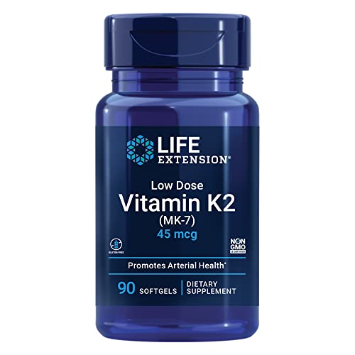 Life Extension Low Dose Vitamin K2 45 mcg – Supports Arterial & Cardiovascular Health – Heart & Bone Health Supplements – Gluten-Free, Non-GMO – 90 Softgels