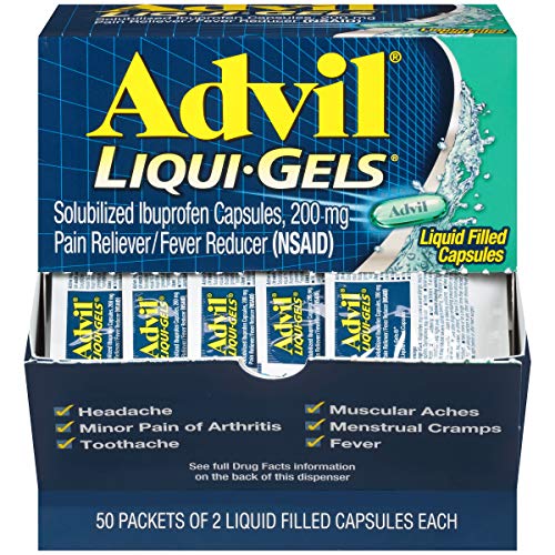 Advil Liqui-Gels Pain Reliever and Fever Reducer, Pain Medicine for Adults with Ibuprofen 200mg for Headache, Backache, Menstrual Pain and Joint Pain Relief – 50×2 Liquid Filled Capsules