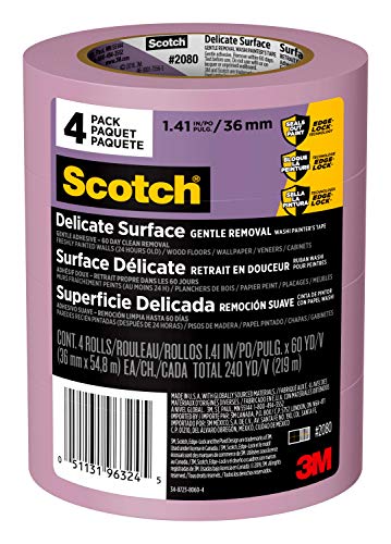 Scotch 2080EL-36A4X ScotchBlue Delicate Surfaces Painters Tape, 1.41″ x 60 yd, Purple, 4 Foot