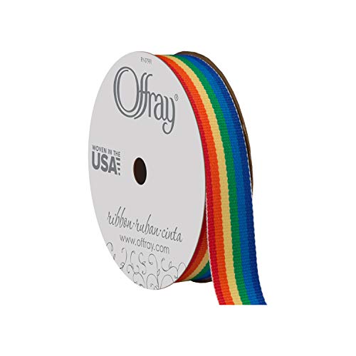 Offray 435991 5/8″ Wide Grosgrain Ribbon, Rainbow Stripe, 3 Yards