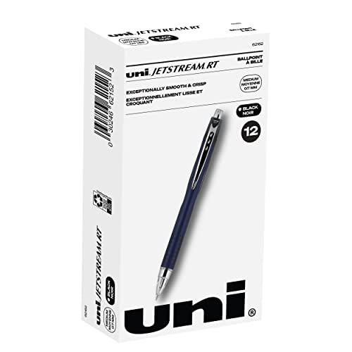 uni-ball Jetstream RT Retractable Ballpoint Pens Fine Point, 0.7mm, Black, 12 Pack