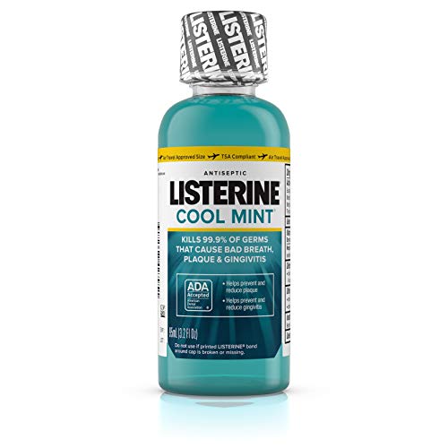 Listerine Cool Mint Antiseptic Mouthwash for Bad Breath, Plaque and Gingivitis, Travel Size, 3.2 oz