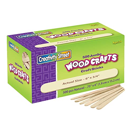 Creativity Street Wood Crafts Jumbo Craft Sticks, 6″ x 3/4″ x 2mm, Natural, Box Of 500