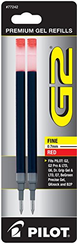 PILOT G2 Gel Ink Refills For Rolling Ball Pens, Fine Point, Red Ink, 2-Pack (77242)