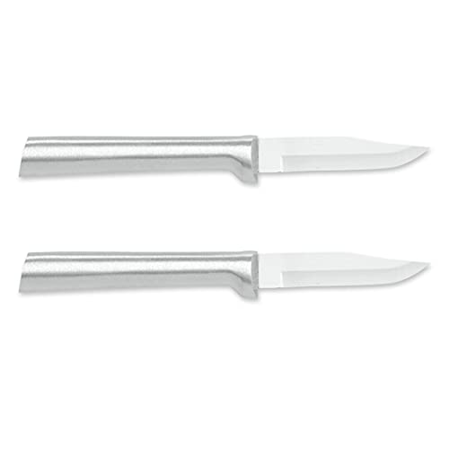 RADA Peeling Paring Knife, Stainless Steel Blade With Brushed Aluminum Handle, Pack of 2