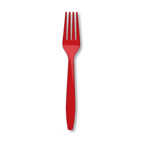 Creative Converting Touch of Color Premium 24 Count Plastic Forks, Classic Red
