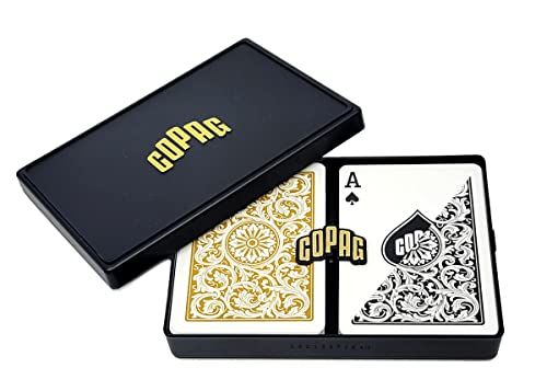 Copag 1546 Design 100% Plastic Playing Cards, Poker Size Black/Gold (Regular Index, 1 Set)