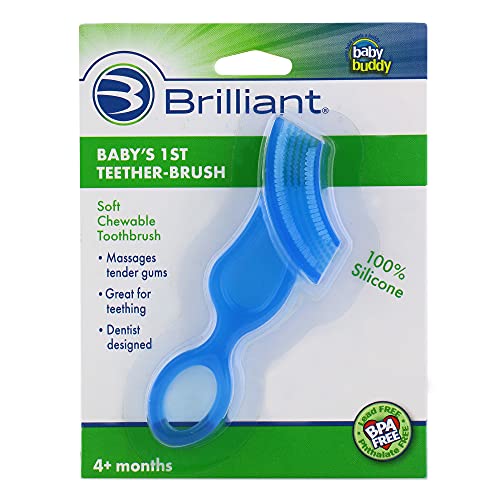Brilliant Baby’s 1st Toothbrush – Silicone First Toothbrush for Babies and Toddlers, 4 Months Old and Up, Oral Care Must Haves for Infant and Toddler, Baby Registry Essentials, Blue, 1 Count