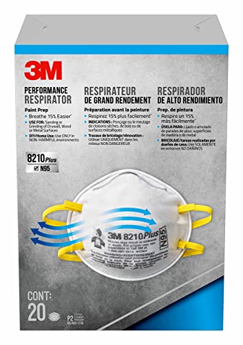 3M Performance Particulate Respirator 8210 for Drywall Sanding, Sawing, Stretchable Straps, Soft Nose Foam, Captures Air Borne Particles, Easy Breathing, N95, 2-Pack