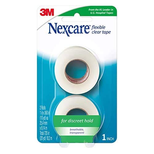 Nexcare Flexible Clear Tape, Tough, It�s clear, Stretchy Design Conforms To Hard To Tape Areas, 1-Inch x 10-Yards (Pack of 2)