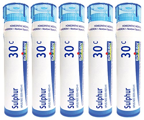 Boiron Sulphur 30C (Pack of 5 80-Pellet Tubes), Homeopathic Medicine for Skin Rash