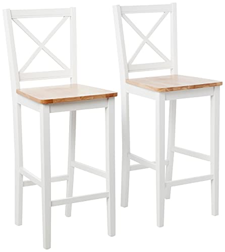 Target Marketing Systems Virginia Cross Back Dining Room Chairs, Comfortable and Classic Design, Made of Solid Rubberwood, Set of 2, 30-Inch, White/Natural