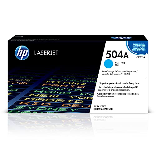 HP 504A Cyan Toner Cartridge | Works with HP Color LaserJet CM3530, CP3525 Series | CE251A