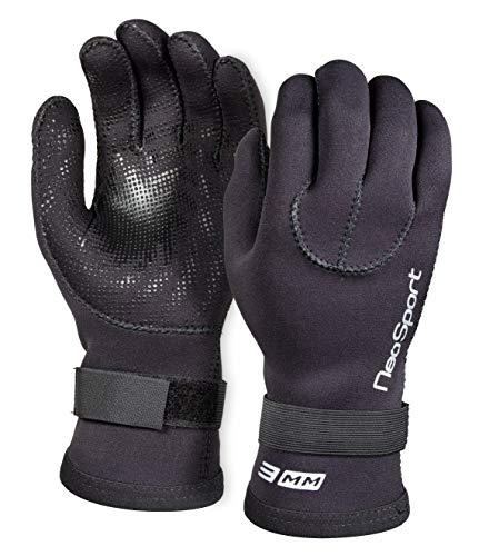 Neo-Sport mens 3MM & 5MM Premium Neoprene Five Finger Wetsuit Gloves with Gator Elastic Wrist Band. Use for All Watersports, Diving, Boating, Cleaning gutters, Pond and Aquarium Maintenance, Black, X-Large