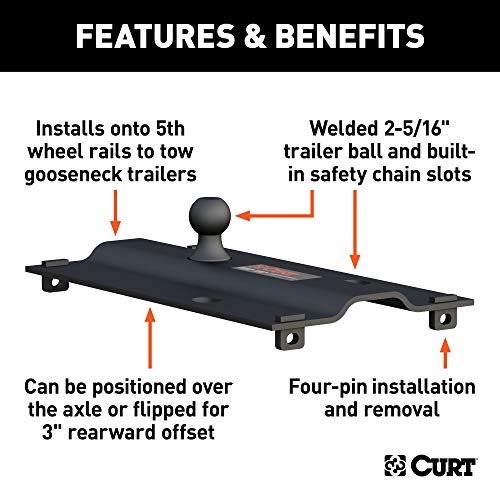 CURT 16055 Bent Plate 5th Wheel to Gooseneck Adapter Hitch, Fits Industry-Standard Rails, 25,000 lbs, 2-5/16-Inch Ball, Carbide Black Powder Coat | The Storepaperoomates Retail Market - Fast Affordable Shopping