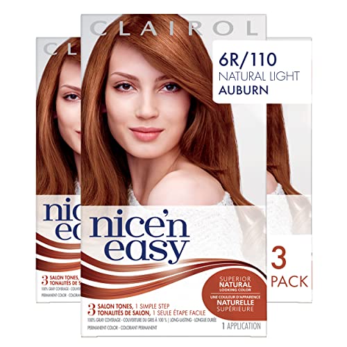 Clairol Nice’n Easy Liquid Permanent Hair Dye, 6R/110 Natural Light Auburn Hair Color, 3 Count