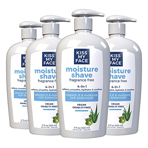 Kiss My Face Moisture Shave Cream, Fragrance Free Shaving Cream for Men and Women, 11 oz Pump Bottle, 4 Pack (Packaging May Vary)
