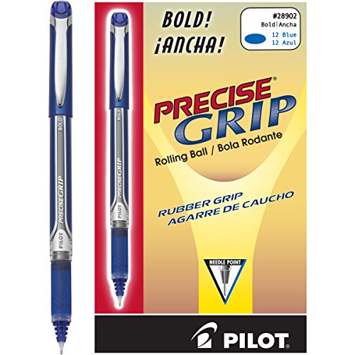 PILOT Precise Grip Liquid Ink Rolling Ball Stick Pens, Bold Point, Blue Ink, 12-Pack (28902)