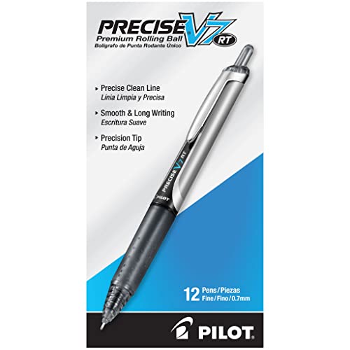 PILOT Precise V7 RT Refillable & Retractable Liquid Ink Rolling Ball Pens, Fine Point (0.7mm) Black Ink, 12-Pack (26067)
