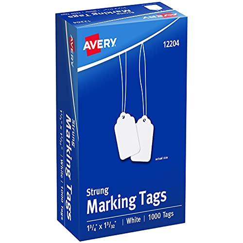 AVERY White Marking Tags Strung, Pack of 1000 (12204),,1 3/4 x 1 3/32