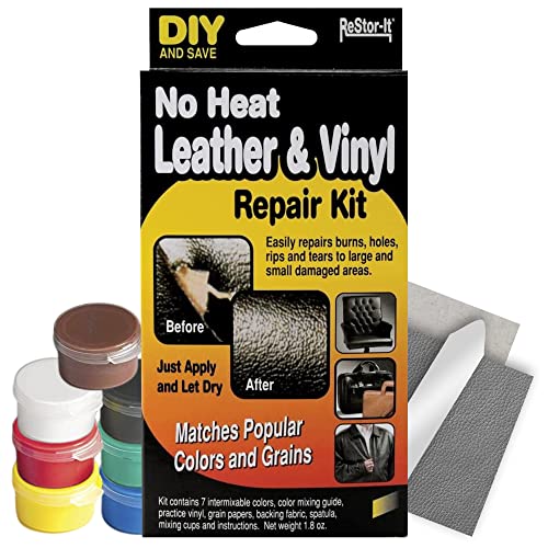 Master Manufacturing Leather Repair Kit — Restor-it No Heat Leather & Vinyl Repair for Furniture Fabric Car Seat Boat Seats Sofa Couch Leather Paint Kit Black Blue Brown Red & 3 More Touch Up Colors