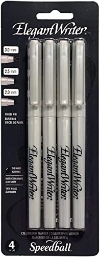 Speedball Elegant Writer Calligraphy 4 Marker Set, Black, 2.0 mm, 2.5 mm & 3.0 mm Chisel Nib Tip Pens for Drawing, Journaling, and Scrapbooking